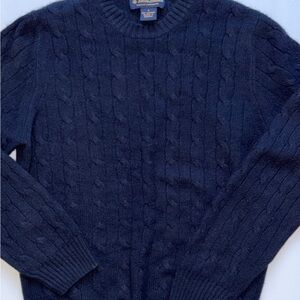 Brooks Brothers Black Cable Knit Crewneck Cashmere Sweater